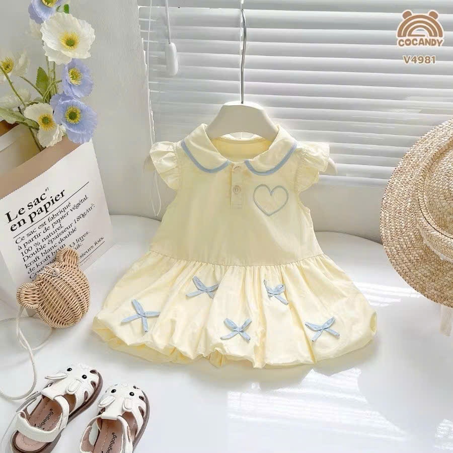 ชุดเด็กผู้หญิง-ชุดเดรสเด็กผู้หญิงปีกนางฟ้าพร้อมคอปกระบายปักหัวใจและโบว์พร้อมกระโปรงพองสําหรับเด็กตั้งแต่ 1 ขวบถึง 7 ขวบ