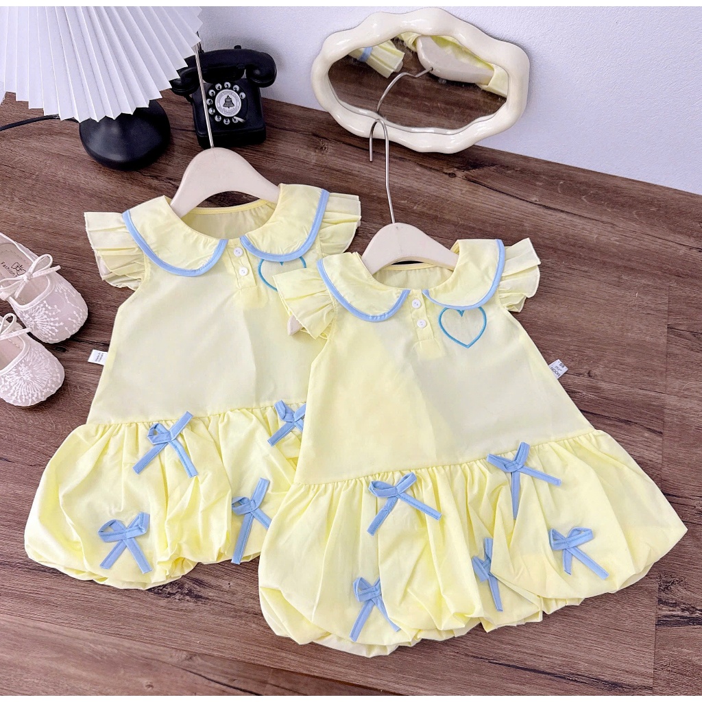 ชุดเด็กผู้หญิง-ชุดเดรสเด็กผู้หญิงปีกนางฟ้าพร้อมคอปกระบายปักหัวใจและโบว์พร้อมกระโปรงพองสําหรับเด็กตั้งแต่ 1 ขวบถึง 7 ขวบ - รูปที่ 6