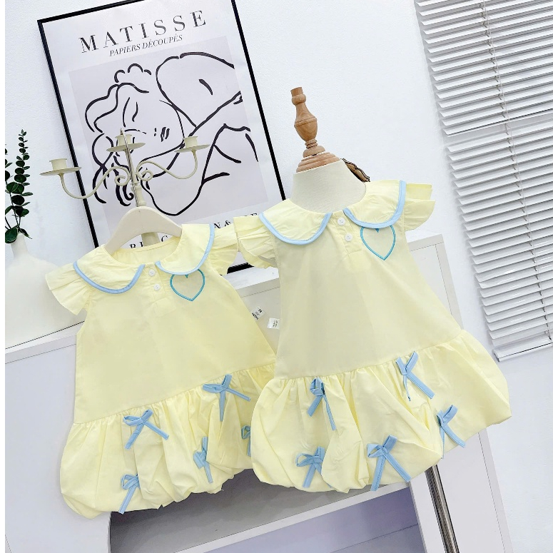 ชุดเด็กผู้หญิง-ชุดเดรสเด็กผู้หญิงปีกนางฟ้าพร้อมคอปกระบายปักหัวใจและโบว์พร้อมกระโปรงพองสําหรับเด็กตั้งแต่ 1 ขวบถึง 7 ขวบ - รูปที่ 3