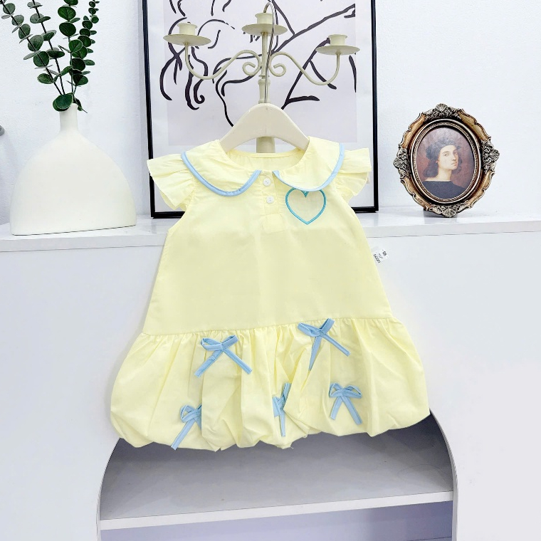 ชุดเด็กผู้หญิง-ชุดเดรสเด็กผู้หญิงปีกนางฟ้าพร้อมคอปกระบายปักหัวใจและโบว์พร้อมกระโปรงพองสําหรับเด็กตั้งแต่ 1 ขวบถึง 7 ขวบ - รูปที่ 4