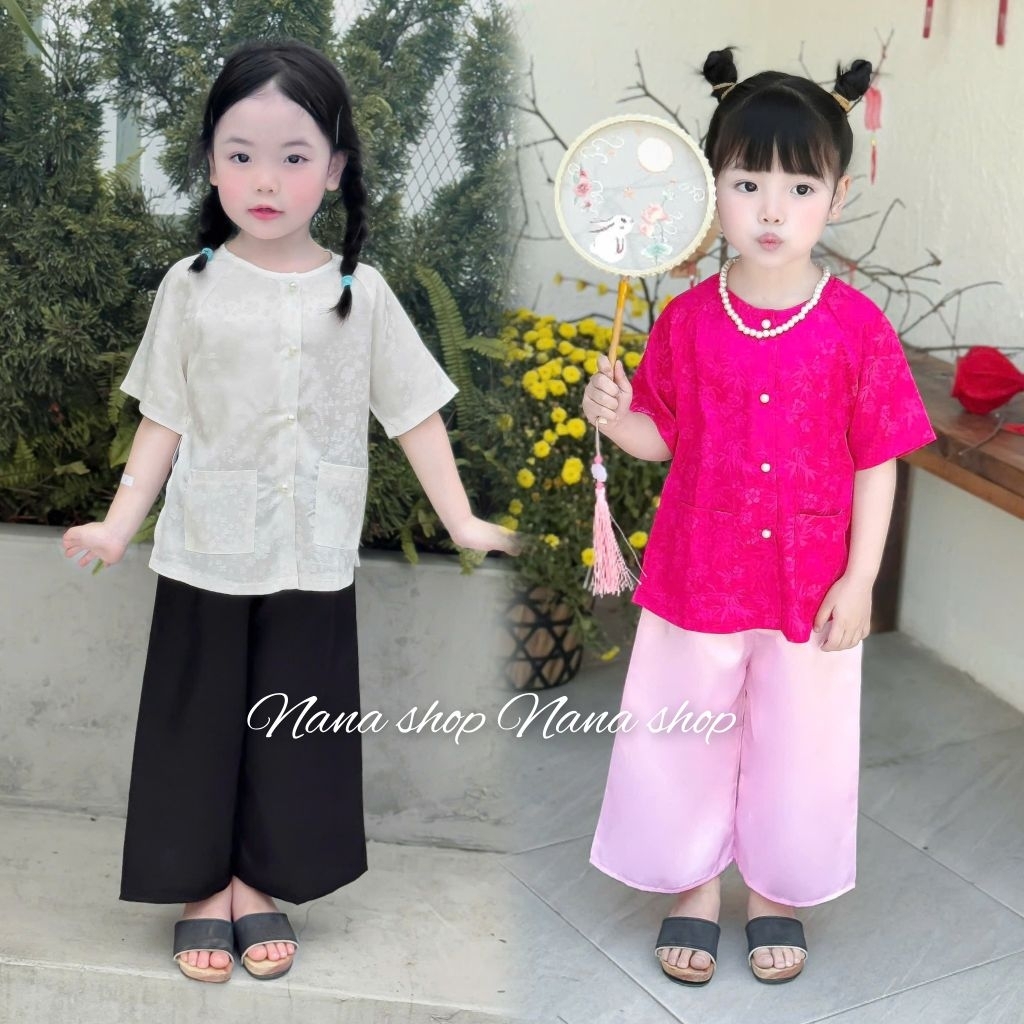 ชุดสามชิ้นสําหรับเด็กผู้หญิงทําจากผ้าโบรเคดผ้าไหมเนื้อนุ่มและเท่/ ชุดเสื้อผ้าเด็กผู้หญิง 8ky - 50ky