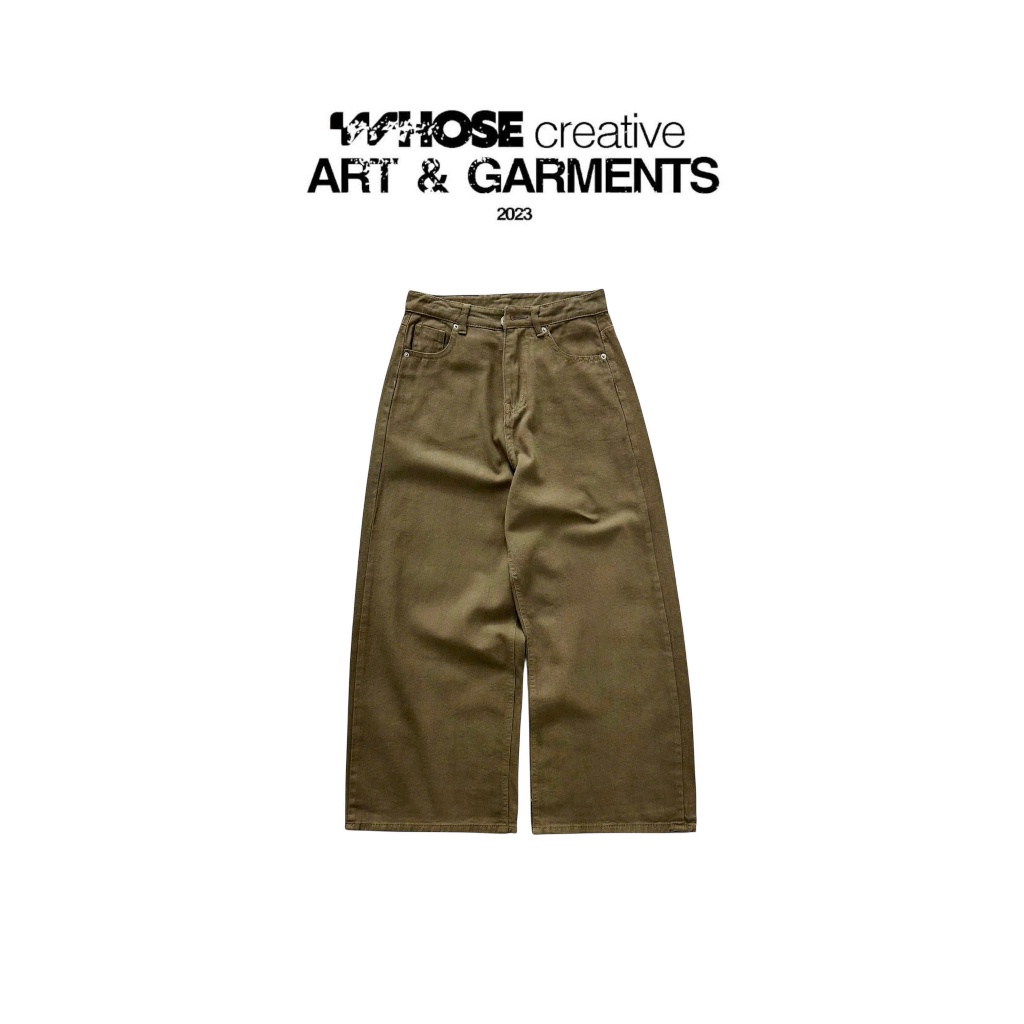 BROWN LOOSE PLEAT (Wireless) - กางเกงยีนส์ขากว้าง unisex สําหรับผู้ชายและผู้หญิง WHOSE STUDIO 2093