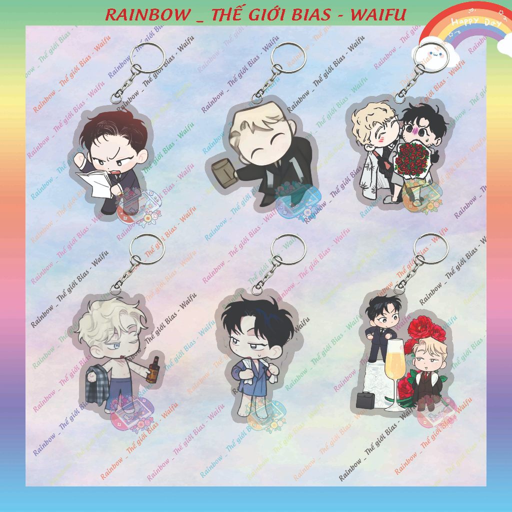 Móc khóa mica Rose and champagne 5cm, keychain acrylic Hoa hồng và rượu vang manhwa bl