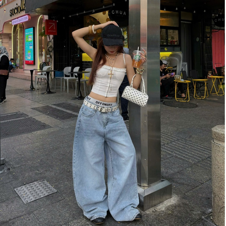 AB HOUSE - กางเกงยีนส์ขากว้าง GRIND สําหรับผู้ชายและผู้หญิง