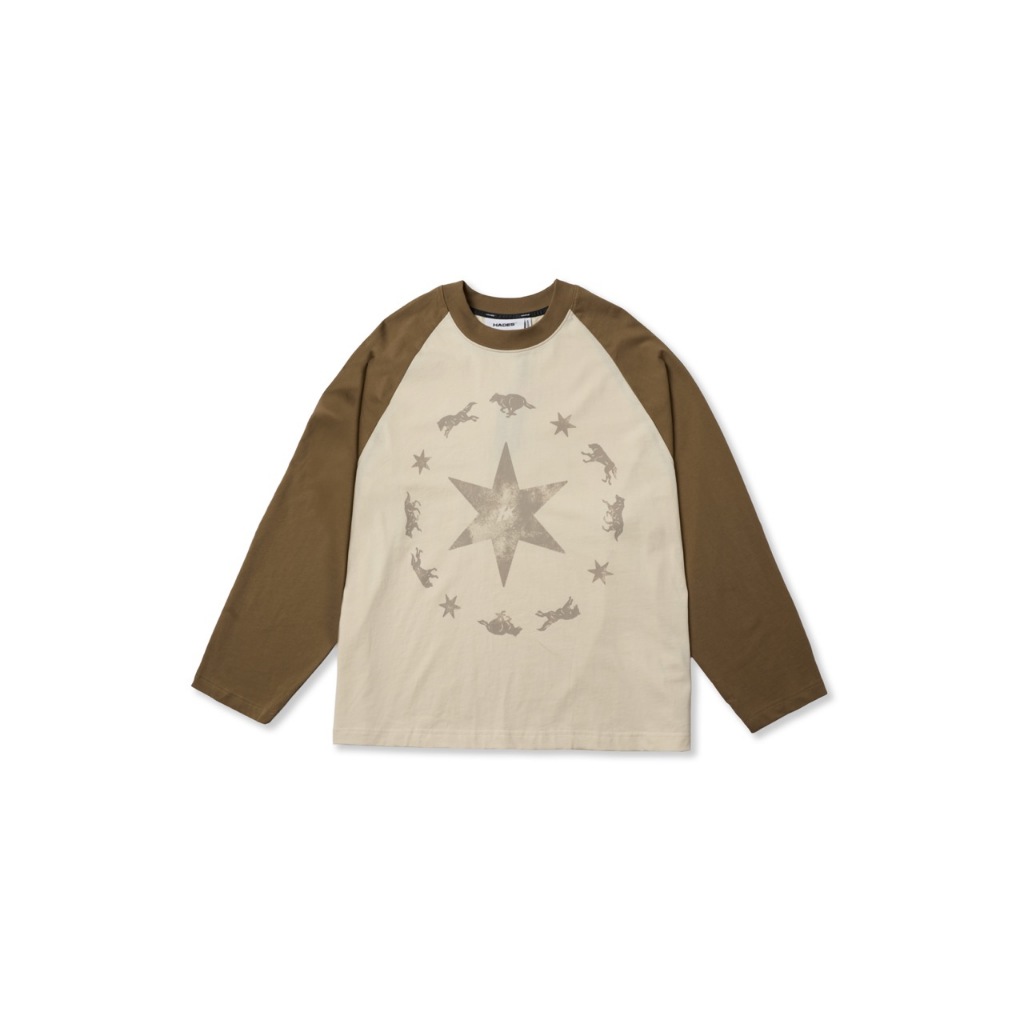 HADES WOLFPACK RAGLAN - BROWN - เสื้อเชิ้ตแขนยาวผ้าฝ้ายแบรนด์ HADES ของแท้