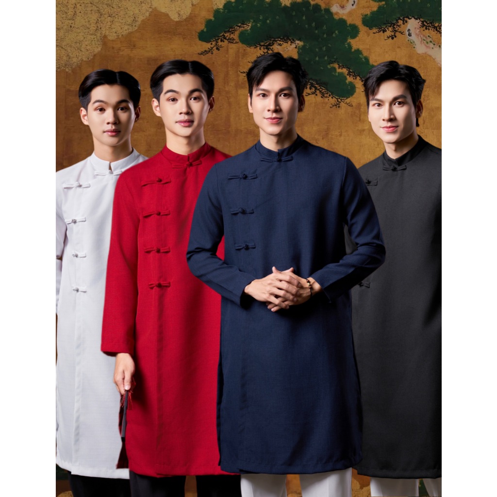(ไม่รวมกางเกง) Mr Twins Brand 5 Button Linen Ao Dai