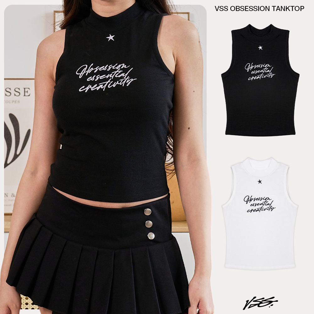 ของแท้ VSS เสื้อกล้ามผู้หญิงดูดซับยืด Ribbed ผ้าคอเต่าเย็บปักถักร้อยบุคลิกภาพ Bodycon Shape - ABL10