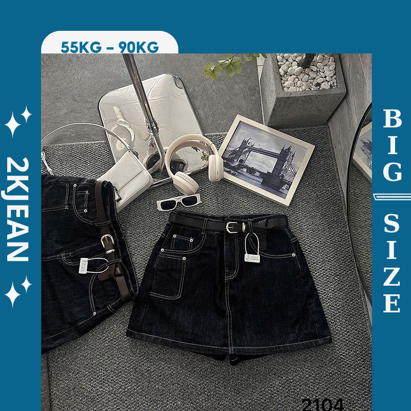 QC กางเกงยีนส์ผู้หญิงธรรมดา Bigsize 55kg-90kg กระเป๋าทรงเอ Charcoal Blue แฟชั่น bigsize 2Kjeans QC21