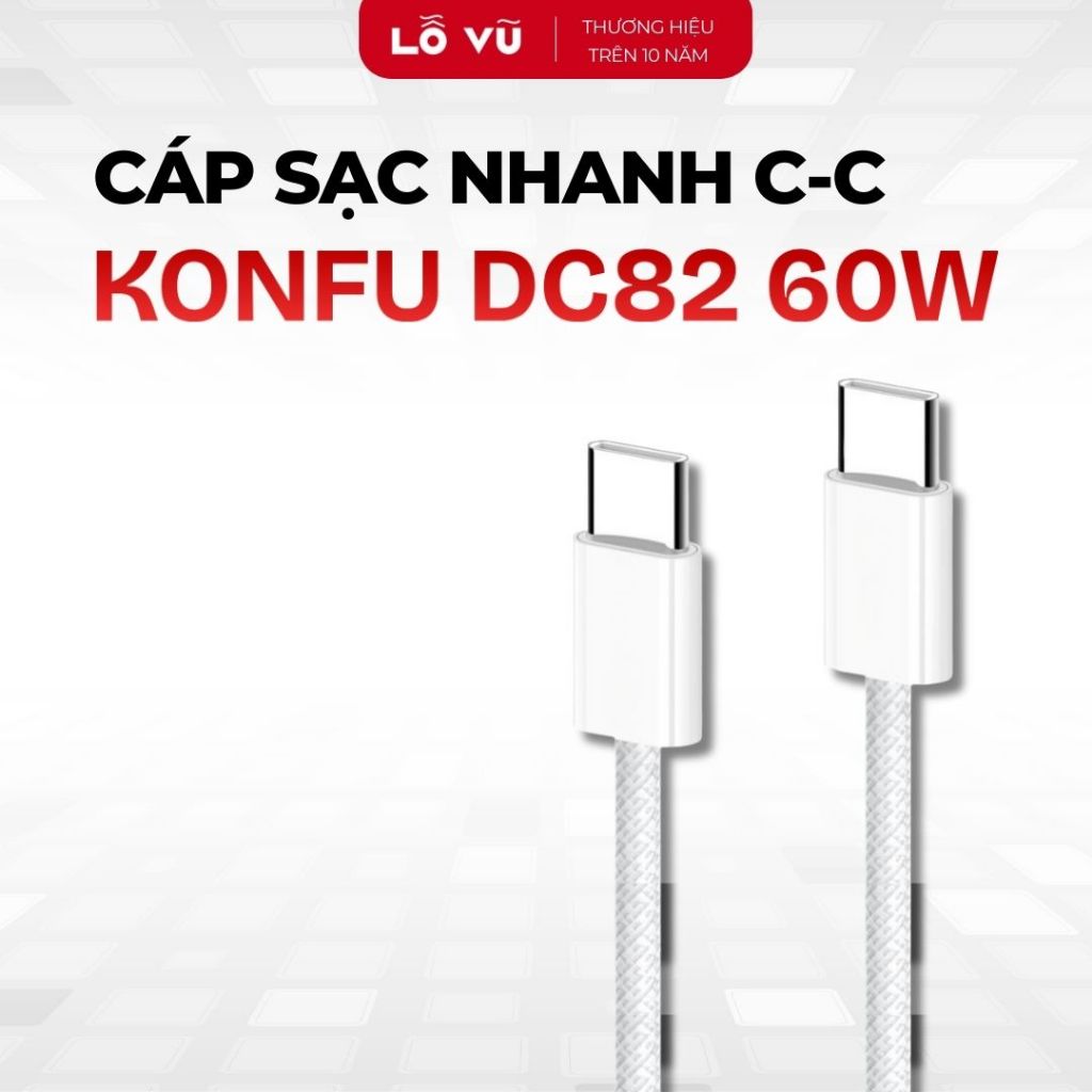 Konfu DC82 type C to type C 60W สายชาร์จเร็ว หุ้มร่ม ยาว 100cm - Lo Vu 1, levu01, อุปกรณ์เสริมโทรศัพ