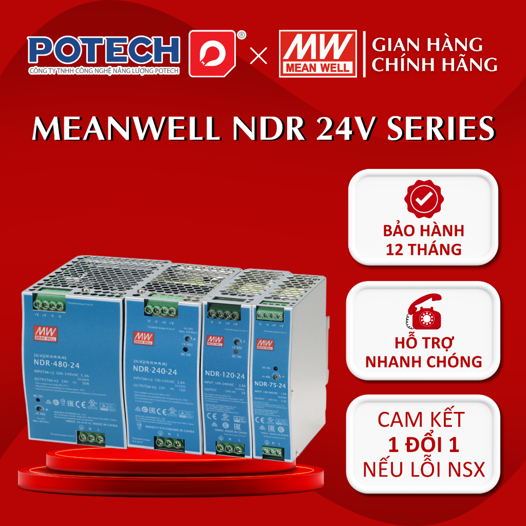 Meanwell 24V Rail แหล่งพลังงาน Din Rail NDR-75-24, NDR-120-24, NDR-240-24, NDR-48-24