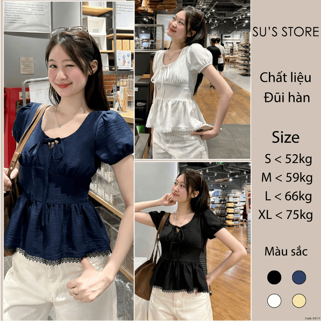 เสื้อเบลาส์ผูกโบว์เอวแขนลูกไม้ ก3117 ซูสสโตร์ แฟชั่นสตรีขนาดใหญ่