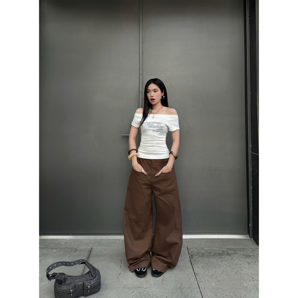 Migcool Normal Khaki Pants กางเกงขากว้างเอวโค้ง Q03