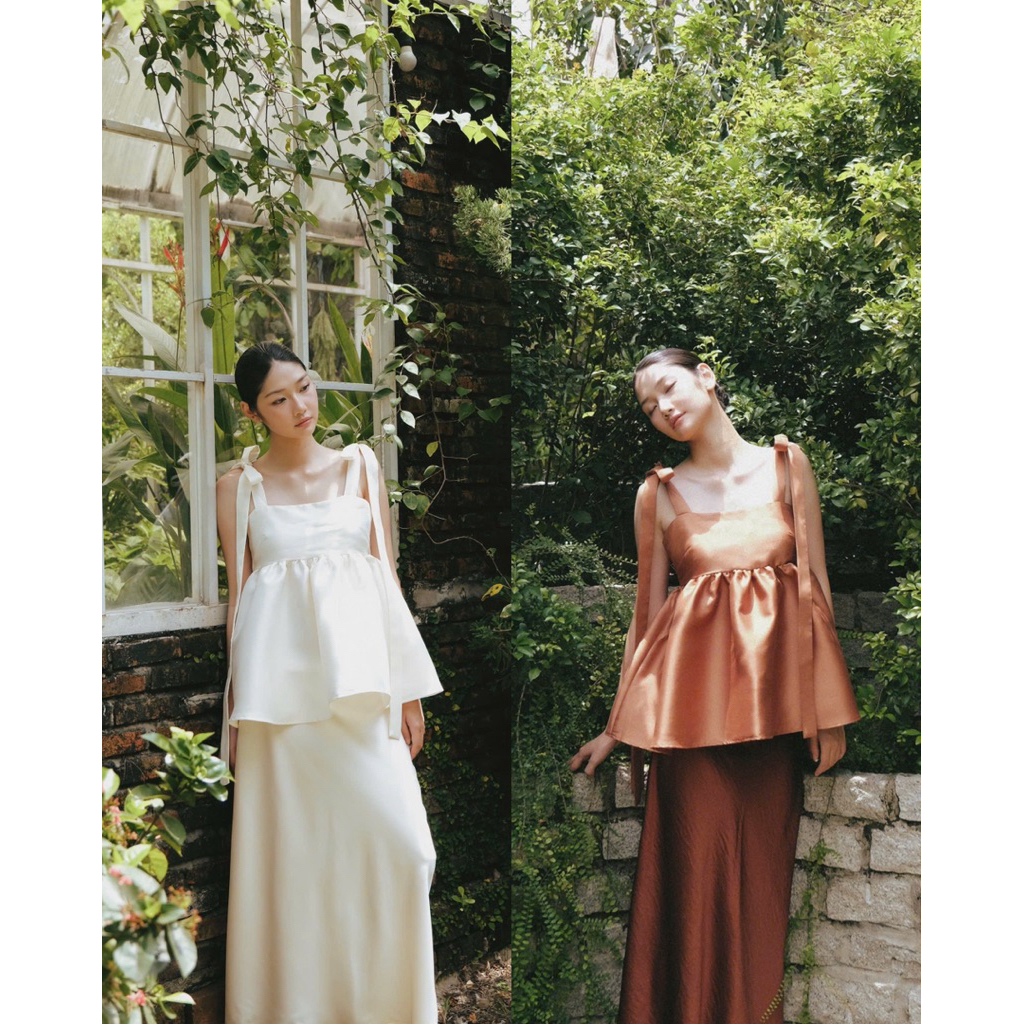 CREAM/BROWN BABYDOLL 2-STRING SHIRT