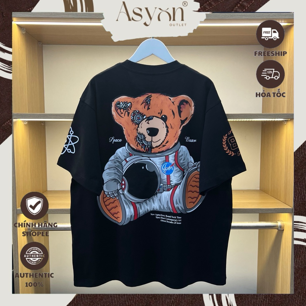 (ออธ) เสื้อยืดนักบินอวกาศ Agony Story Space Bear Nasa 88 สีดํา - Asyon Outlet