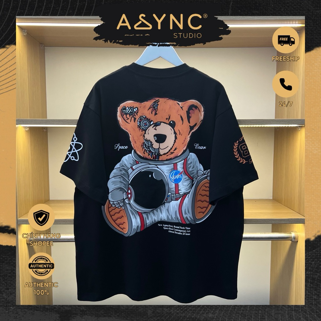 (ออธ) เสื้อยืดนักบินอวกาศ Agony Story Space Bear Nasa 88 สีดํา - Ansync Studio