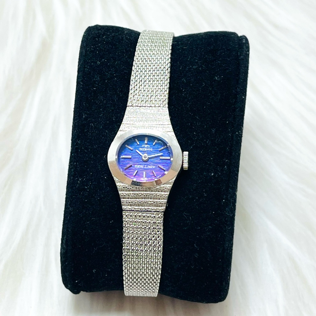 TECHNOS นาฬิกากลไกชุบทองคําขาวผู้หญิงพร้อมหน้าสีม่วงสวยมาก 18 มม. - สวิตเซอร์แลนด์ [Si Nhat Tuyen]