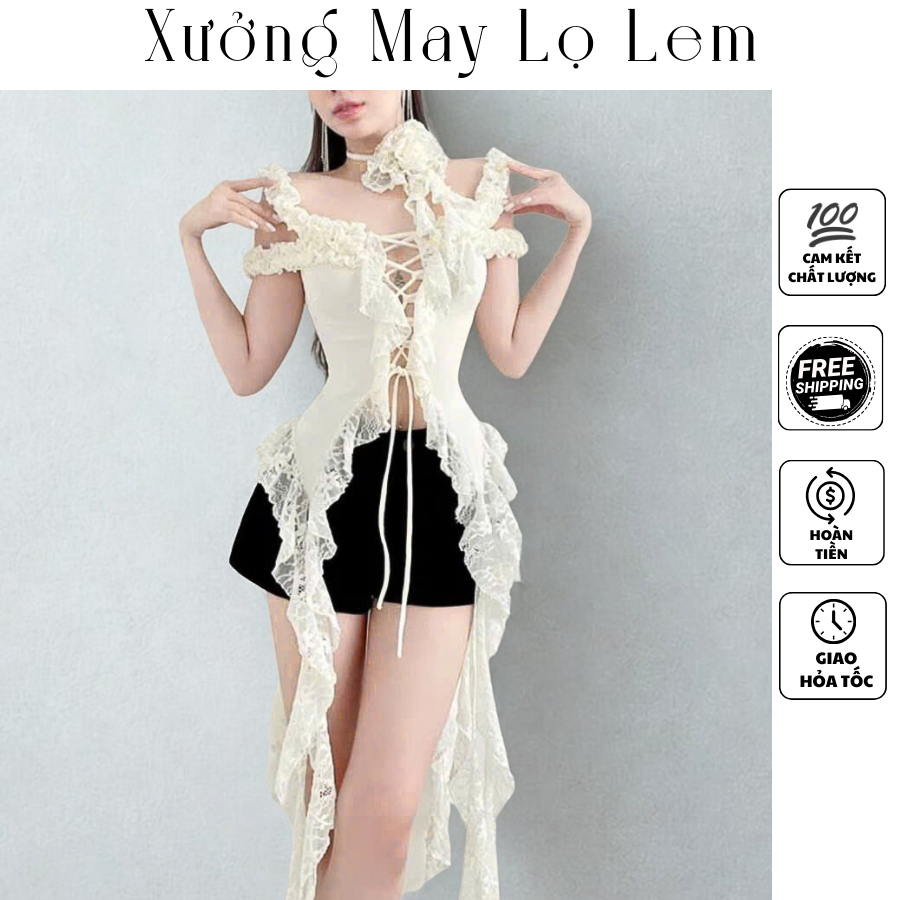 (HCMC EXPRESS) เสื้อเบลาส์พู่ปิดไหล่ (มีดอกไม้คอปก) K6451_XUONGMAYLOLEM