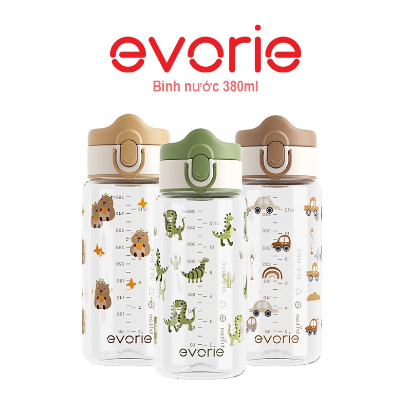 ขวดน้ํา Evorie Tritan 380ml สําหรับเด็ก ขวดน้ําปิดผนึกและกันน้ําปลอดสาร BPA