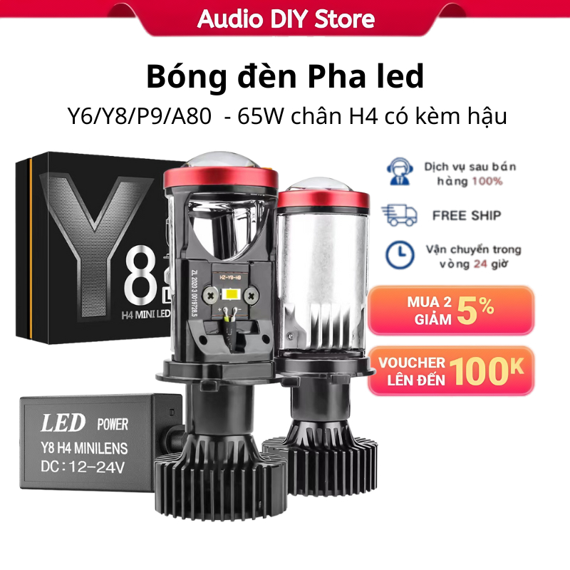 Y6/Y8/P9/A80-65W หลอดไฟหน้า led พร้อมฐาน H4 ไฟจิ๋ว เหมาะสําหรับไฟหน้ารถทุกรุ่น ความเข้มข้นข้อเท้าเล็