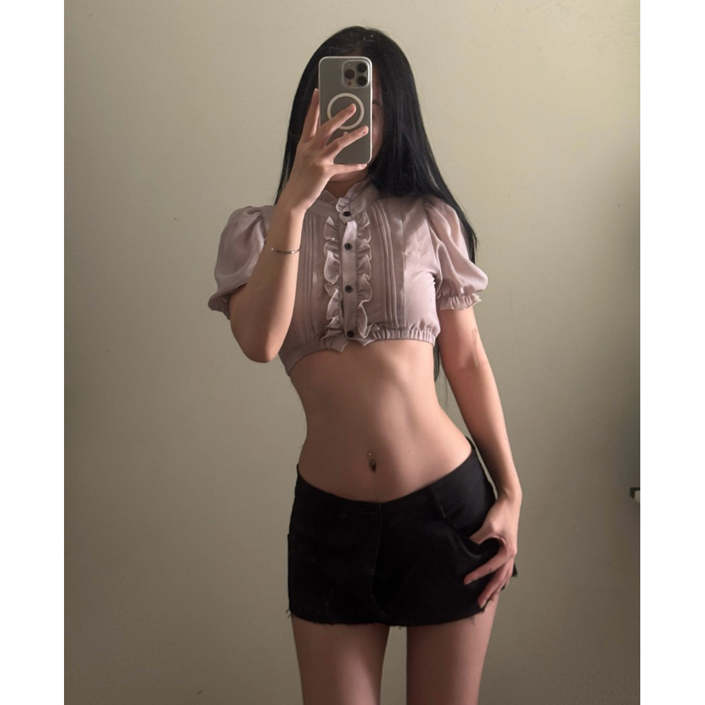 DEVRA TOP เสื้อชีฟองสีชมพู/ดํา - THESTAN