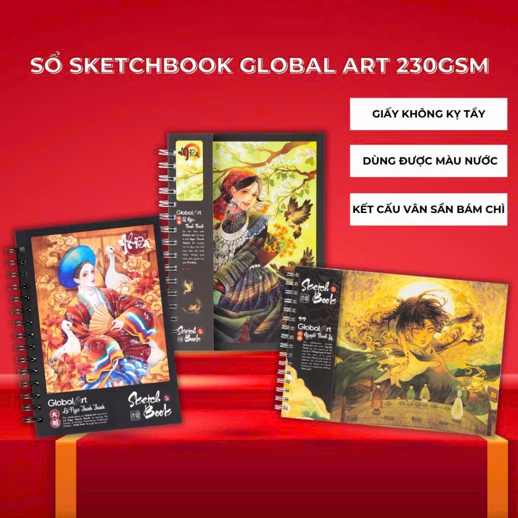 GLOBAL ART Sketchbook 230gsm, A4 A5 Sketchbook, กระดาษไร้ยางลบ, ตะกั่วดี, สีมาตรฐาน S003/S004