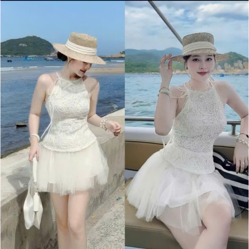 เสื้อชั้นในสตรีผ้าลูกไม้ลายดอกไม้ + ชุดกระโปรงตาข่ายเป็นชั้น | โดดเด่น อินเทรนด์