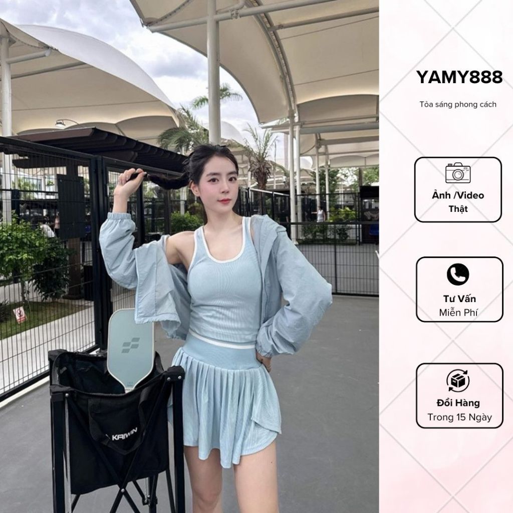 Pickleball Sports 3 ชิ้นชุดเสื้อรักแร้กระโปรงบานพร้อมแจ๊กเก็ตเสื้อกันลม Sb6473 - Yanmy888