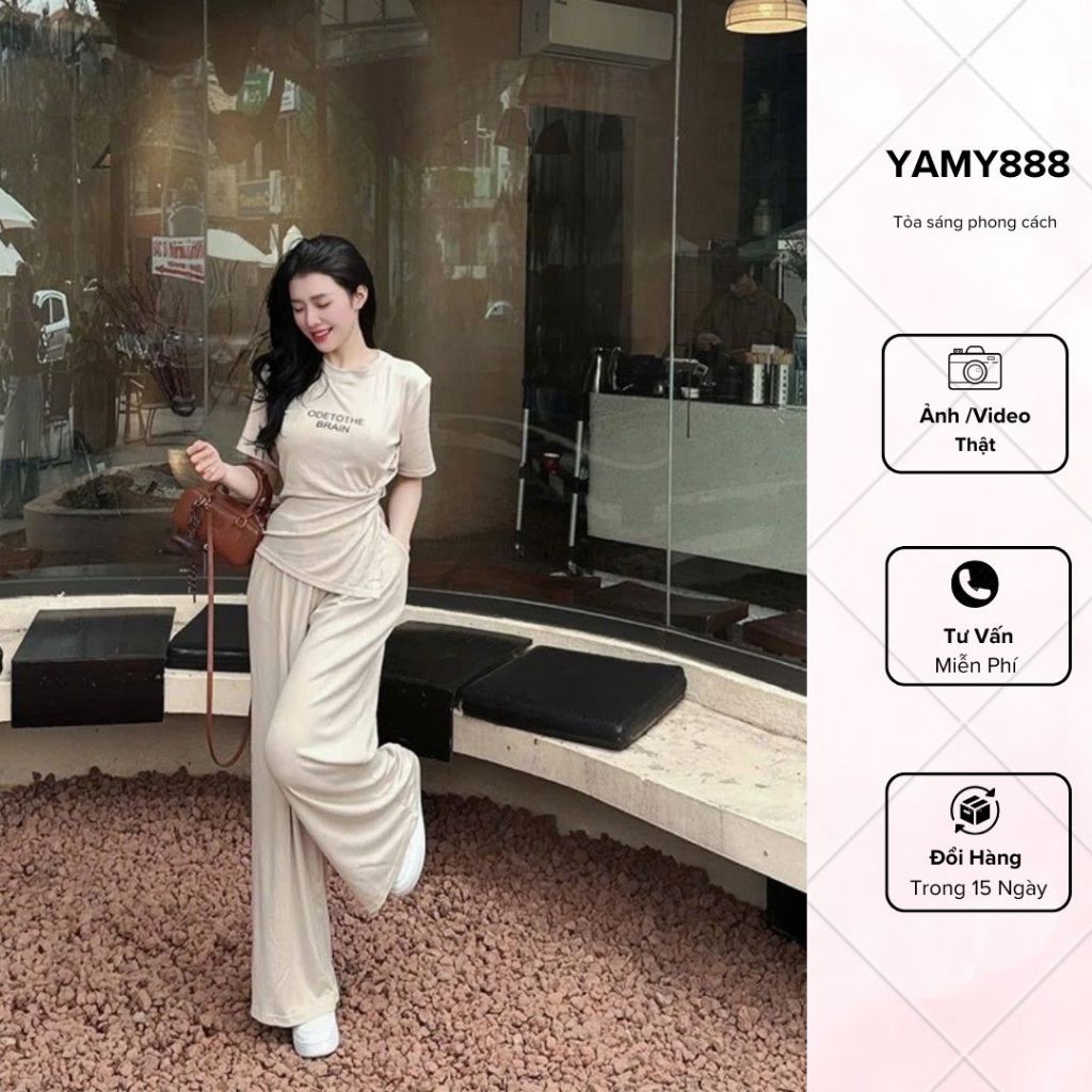 Set เสื้อยืดเอวบิดผสมกางเกงหลวมจากกวางโจว Sb6474 - Yamay888