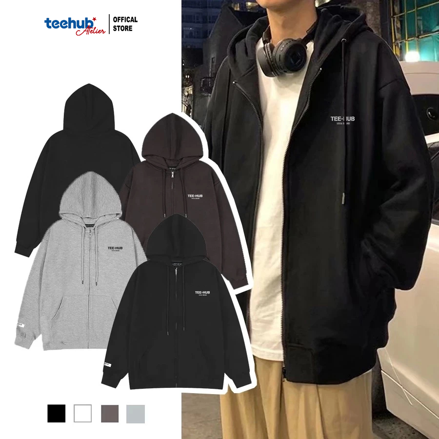 ZIP Hoodie Letter Chest Fleece Jacket TEEHUB Unisex Cotton Fleece Jacket สําหรับผู้ชายและผู้หญิงแบรน