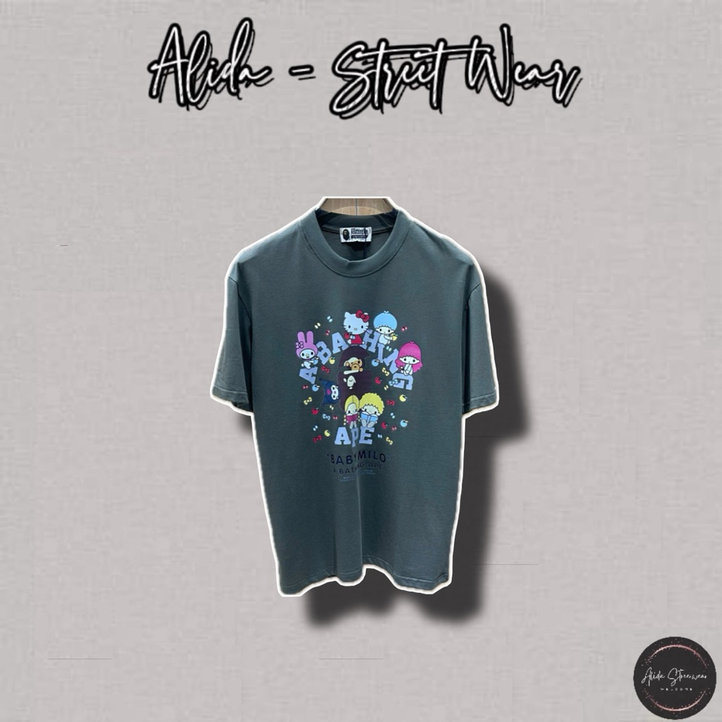 ️[คุณภาพสูง] เสื้อยืดคอกลม 1Ape สําหรับผู้ชายและผู้หญิง X He11o K1tty - ไฮไลท์ภาพวาดสีแสนสนุก