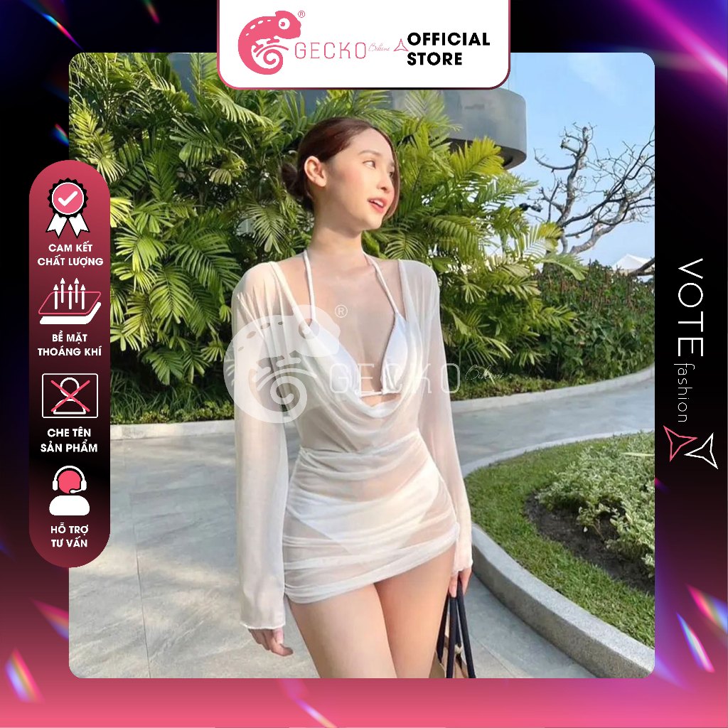 [HCM] GECKO เสื้อตัวสั้นคอปกตาข่ายซีทรูสําหรับใส่บิกินี่ 3PK27 (รูปถ่ายจริง)