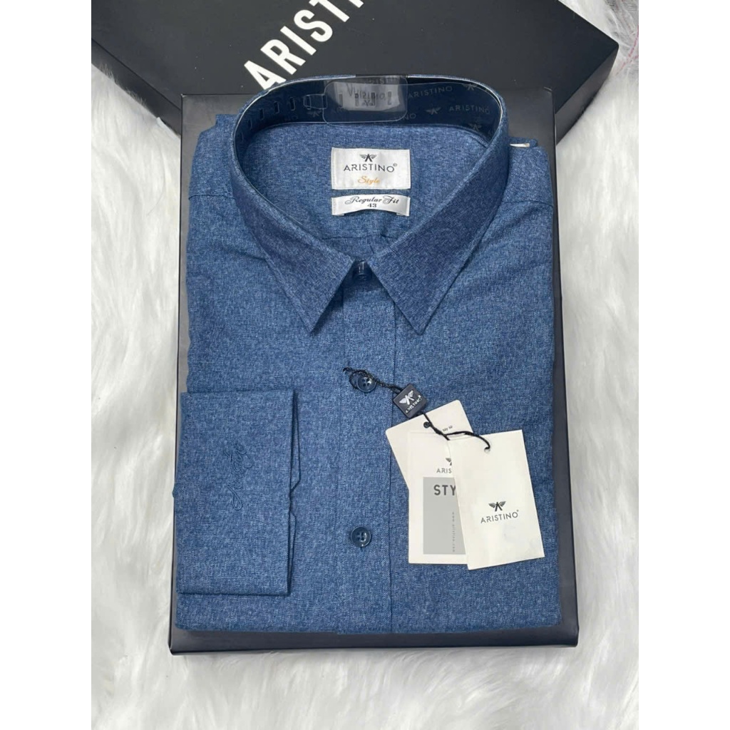 Aristino ALS21609 เสื้อเชิ้ตแขนยาวผู้ชาย Regular Fit Modal Flare นุ่มสบายเป็ดคอปก Melange สีเทา