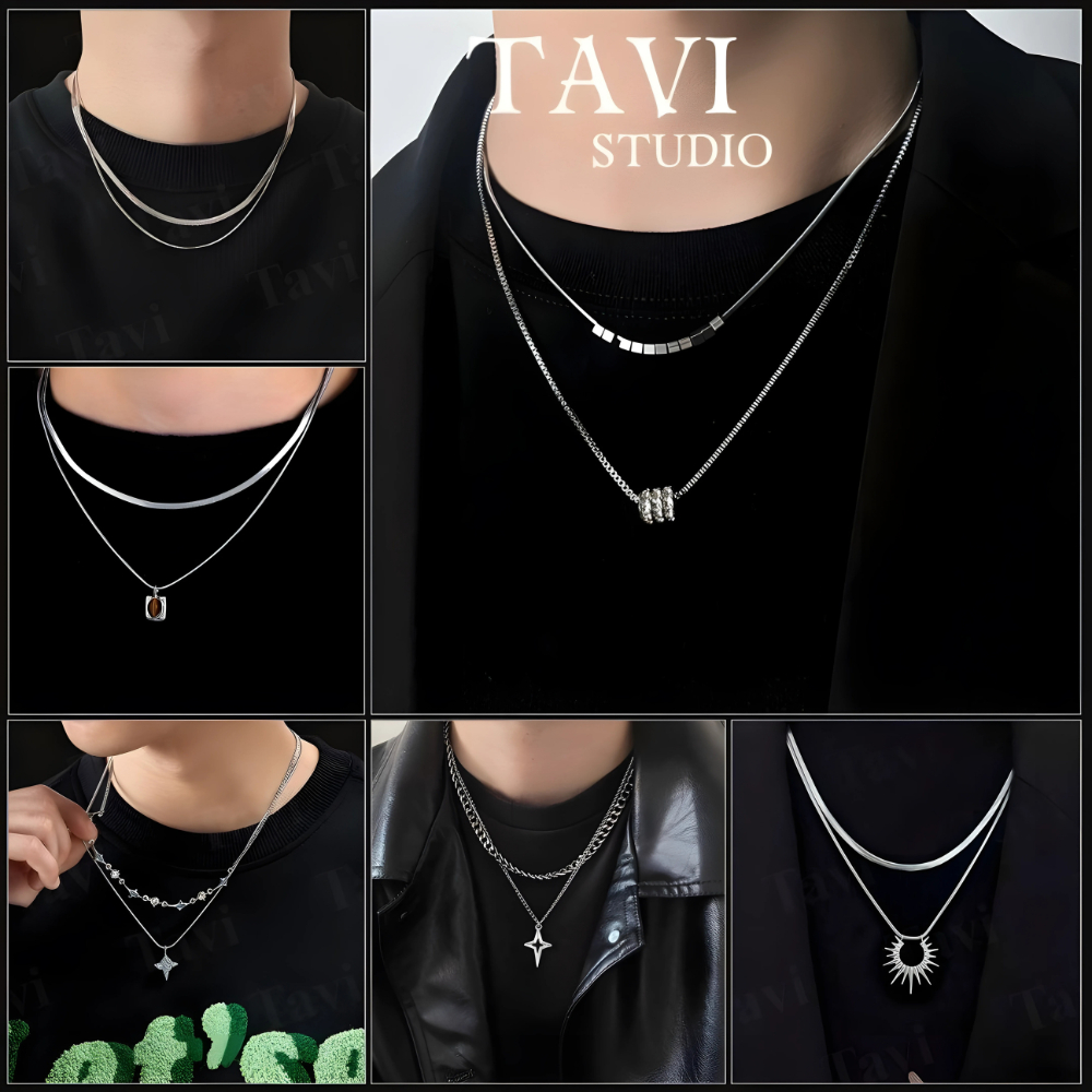 สร้อยคอไทเทเนียม 2 ชั้นสําหรับผู้ชายและผู้หญิง - ส่วนบุคคล Y2K Hiphop Unisex สร้อยคอ, Gen Z Tavi Stu