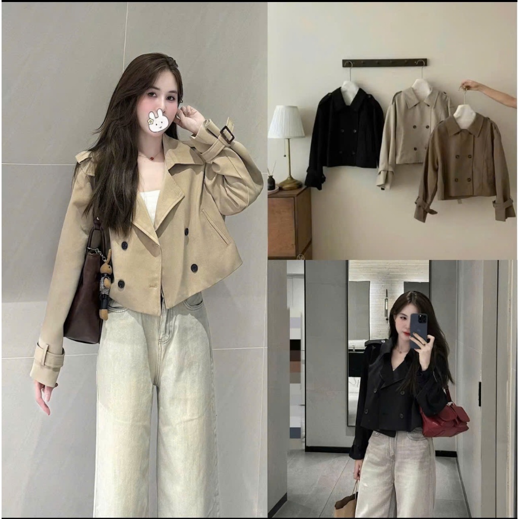 : เสื้อแจ็คเก็ตเสื้อกั๊กคอปก Mangto พร้อมแผ่นรองไหล่ 2 ปุ่มสั้น 3 สีผสมและจับคู่ง่ายสุด ๆ สวยงาม - รูปถ่ายจริง Lollaye