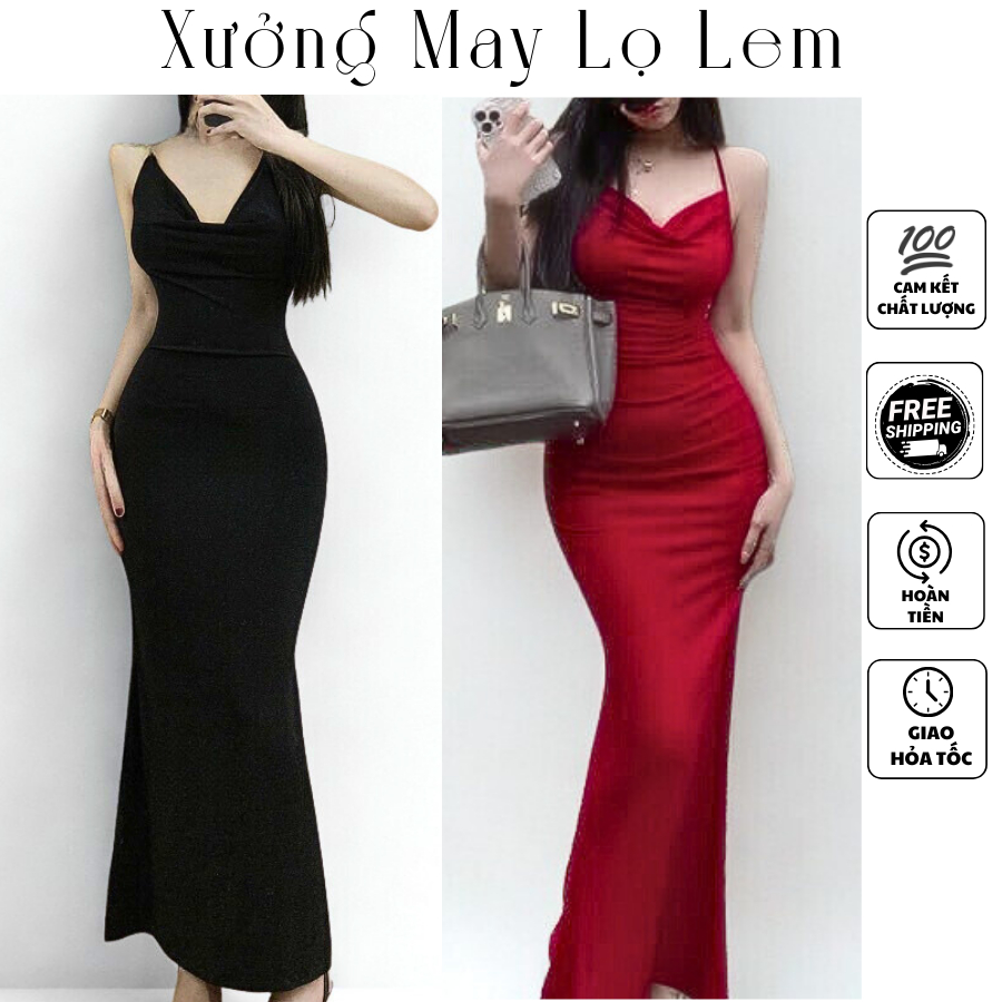 (HCMC EXPRESS) เดรสสายเดี่ยวคอปกหางปลา (ลาหรง) K4516_XUONGMAYLOLEM