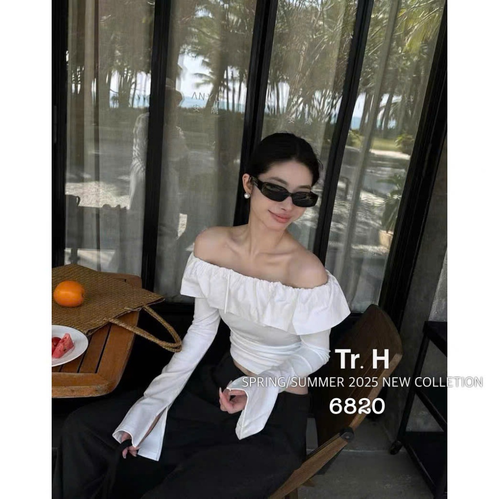 เสื้อปาดไหล่แขนระบาย 6820