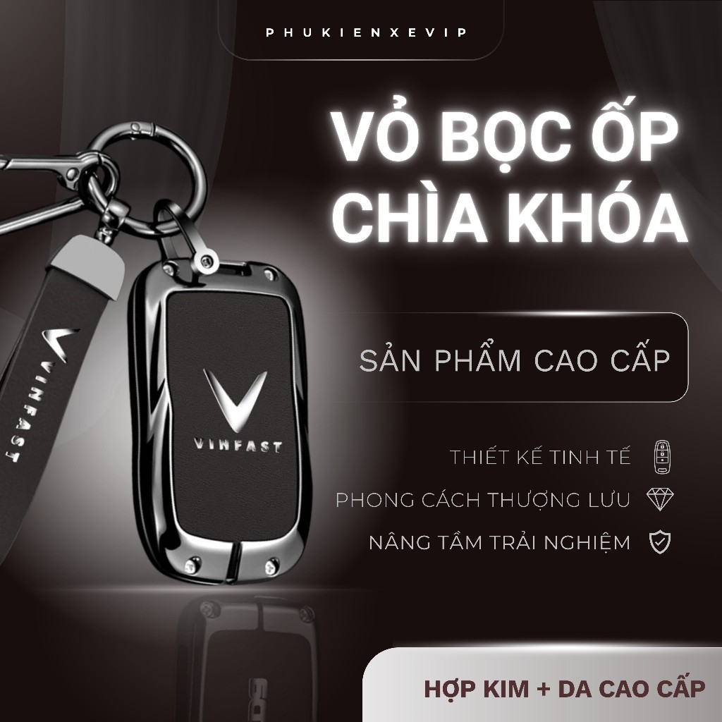 ปลอกกุญแจหนัง - ฝาครอบป้องกันกุญแจรถ Vinfast VF3, VF5, VF6, VF7, VF8, VF9, VF E34,...