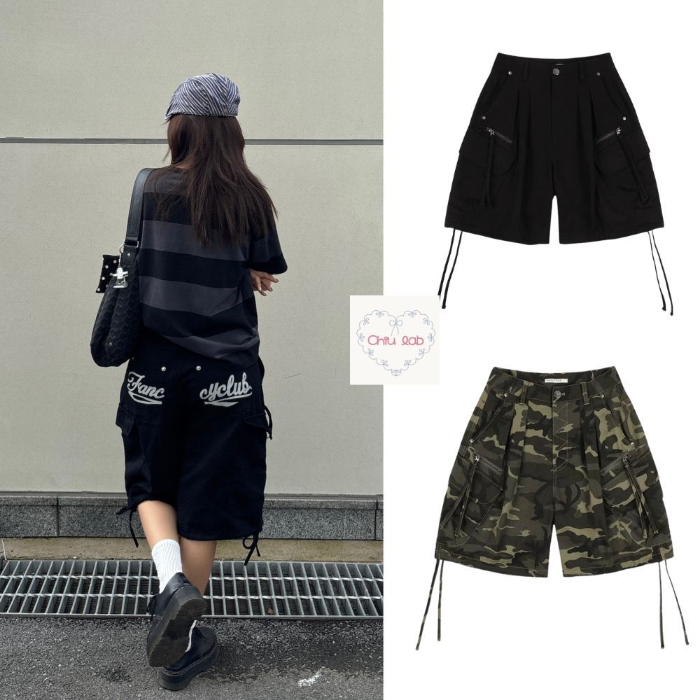 กางเกงขาสั้นสีกากี ChiuLab มีกระเป๋ากล่อง กางเกง Unisex 2YK