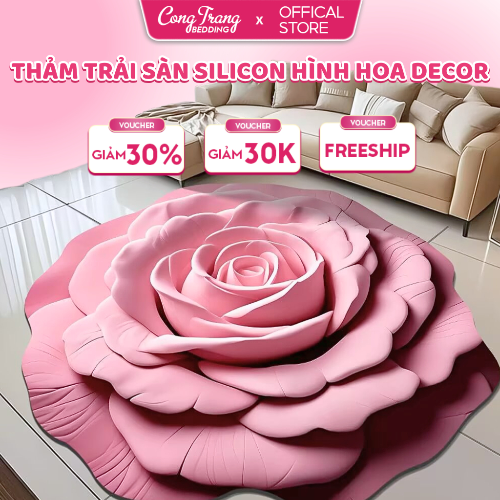 พรมปูพื้นโค้งBedding Decor ยางซิลิโคนรูปดอกไม้, เสื่อฐานยางกันลื่นทรงกลมรุ่น 2025 - 1m x 1m