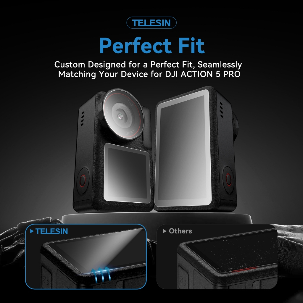 Telesin S6-FLM-13-DJ - ชุดกระจกนิรภัยแท้สําหรับหน้าจอกล้อง DJI Action 5 Pro