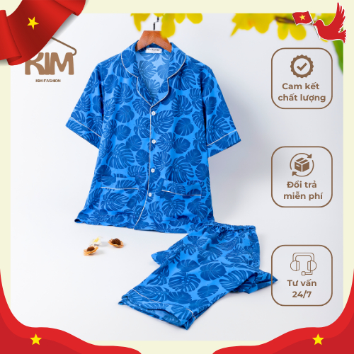 [HAPPY DAY VIETNAM] ชุดนอนผ้าไหมมะม่วงมีใบโมติฟ - KIM Fashion - KFS012