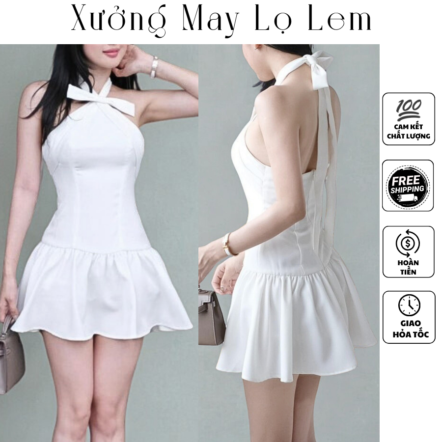 (HCMC EXPRESS) ชุดเดรสดีไซน์คอปกโบว์บาน K5753_XUONGMAYLOLEM