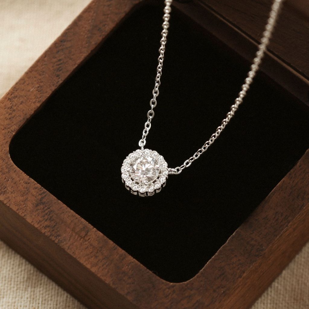 สร้อยคอเงิน 925 ประดับหินทรงกลมและรูปดอกไม้ - VCN33-CZ