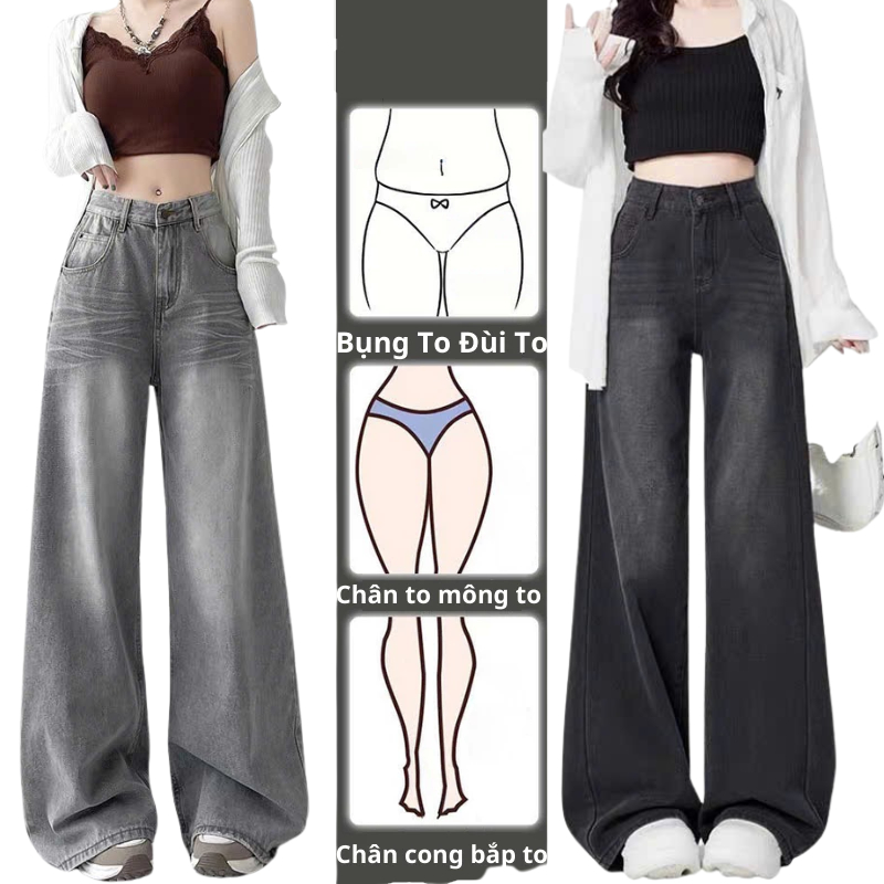 WHOSE STUDIO กางเกงยีนส์ขาตรงเอวต่ําของผู้หญิง SMOKE LOOSE PLEAT WIDE JEANS กางเกงยีนส์ขาตรง LOOSE