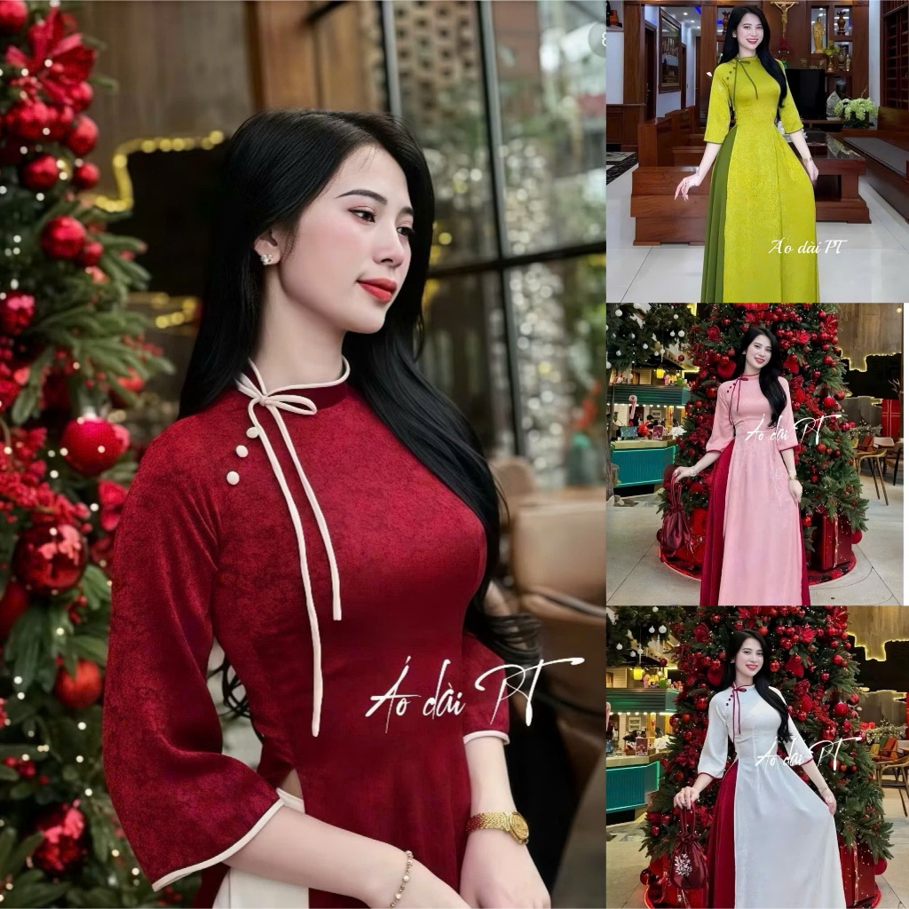 ผ้าไหมโบรเคด ao dai พร้อมปกออฟเซ็ตและโบว์ k88 – Charming & อินเทรนด์