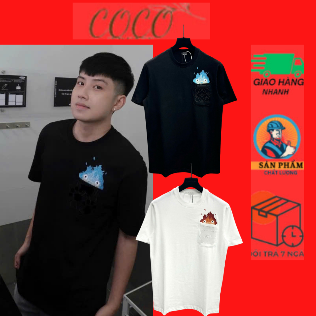 เสื้อยืด BOXY ลาย Noe Stick ปักลาย Fire and Water คอกลม แขนสั้น ผ้าคอตตอน 100% เท่ ดูดซับเหงื่อ COCO