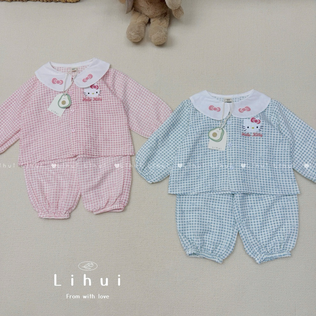 LunaClassy สีขาว Lotus คอลายสก๊อตชุดไม่เต็มเต็ง Soft Thin Cool Khaki Bear Chunky น่ารักเด็กผู้หญิง L