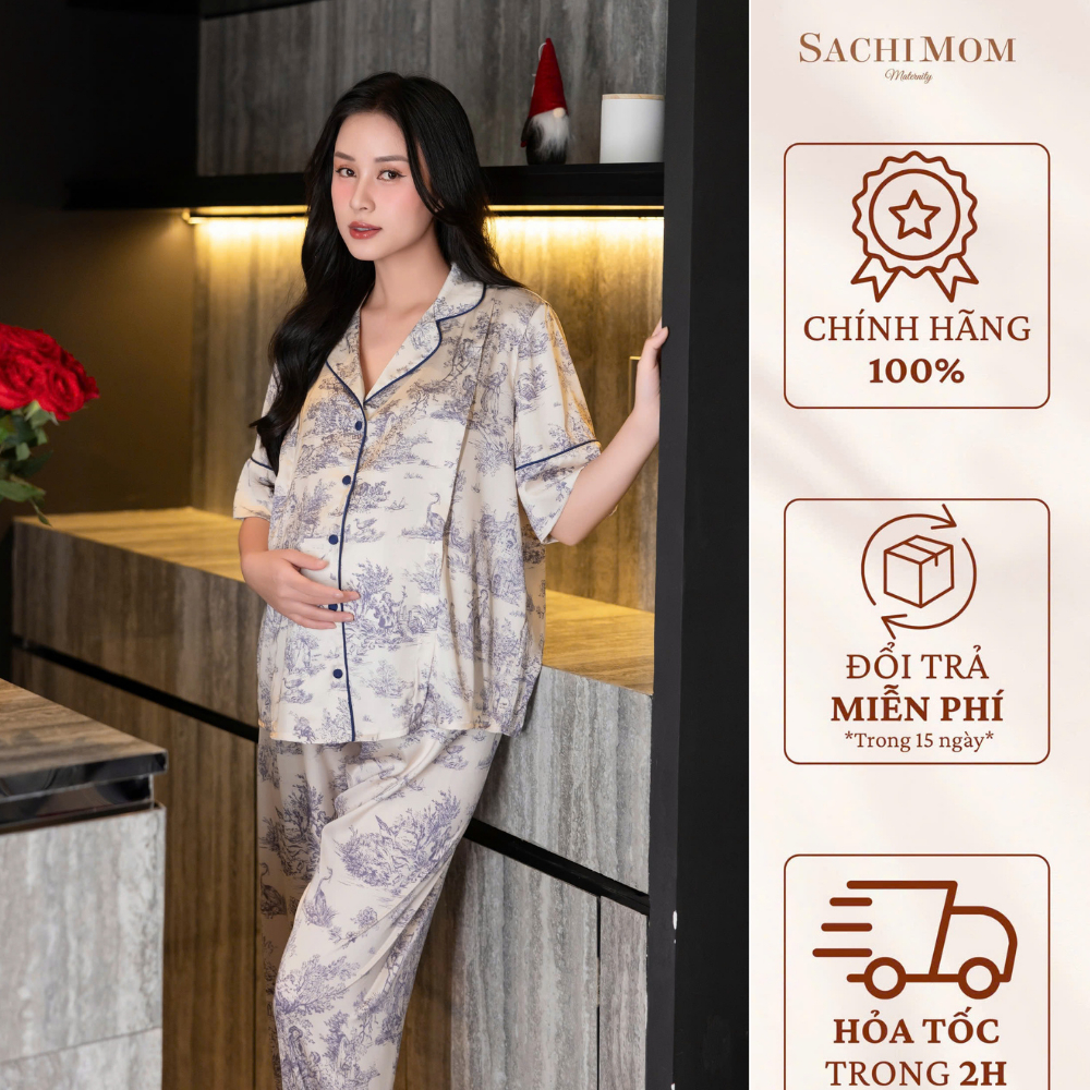SACHIMOM - ชุดชุดนอนการตั้งครรภ์และหลังคลอดสําหรับเด็ก Tuti Silk LUNA PYJAMA Pattern