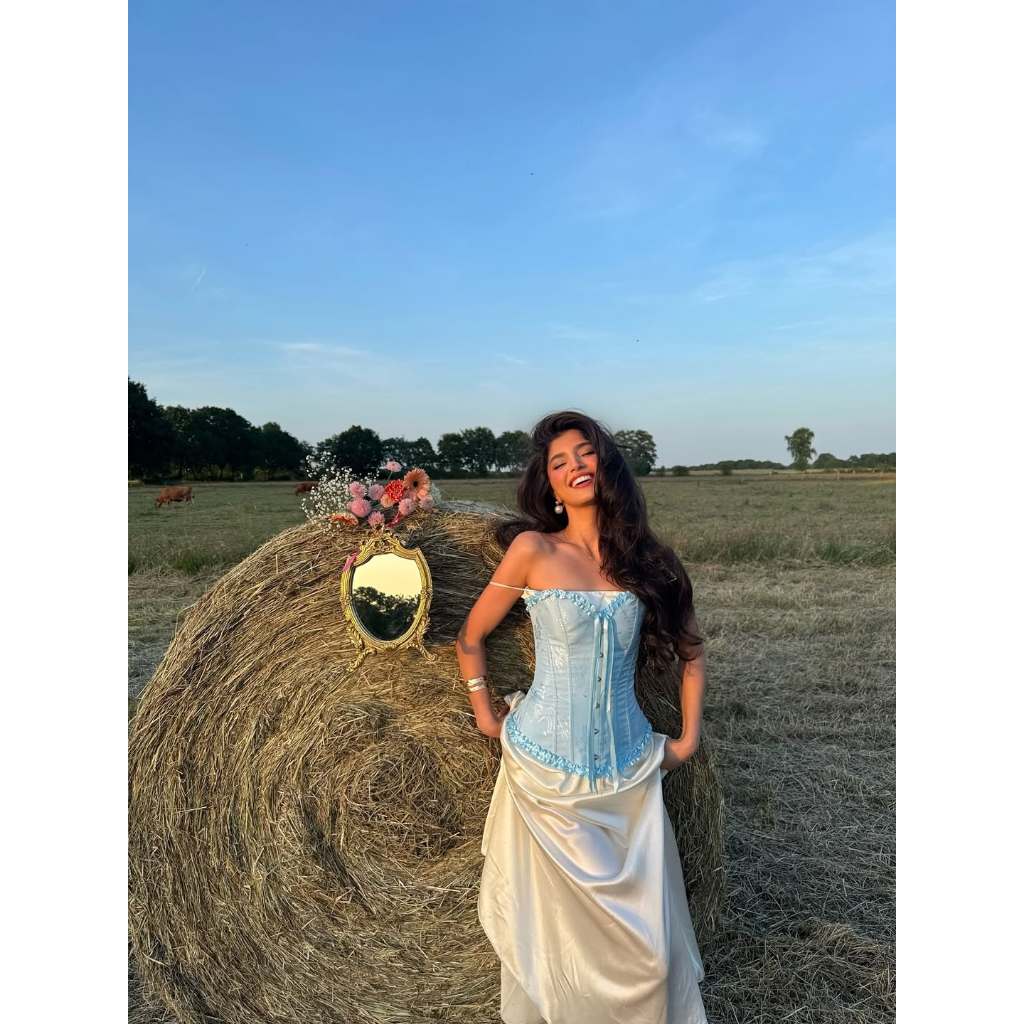 CORSET STORY - ชุดเดรสรัดตัวและกระโปรงผ้าไหม Set สไตล์คันทรีคลาสสิก วินเทจ พินเตอร์ยุโรปและอเมริกา