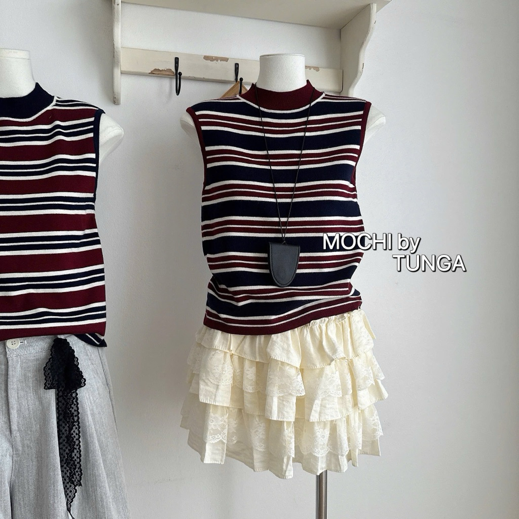 (สินค้า QCCC) สเวตเตอร์ mtg คอปกสีแดงลายทางสุดน่ารักจาก QCCC